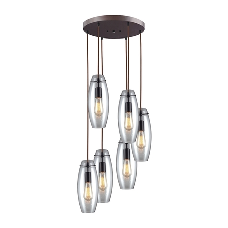 ELK LIGHTING Menlow Park 6-Lght Round Pendant in Oil Rubbed Brnz w/Smoked Glass 60044-6R